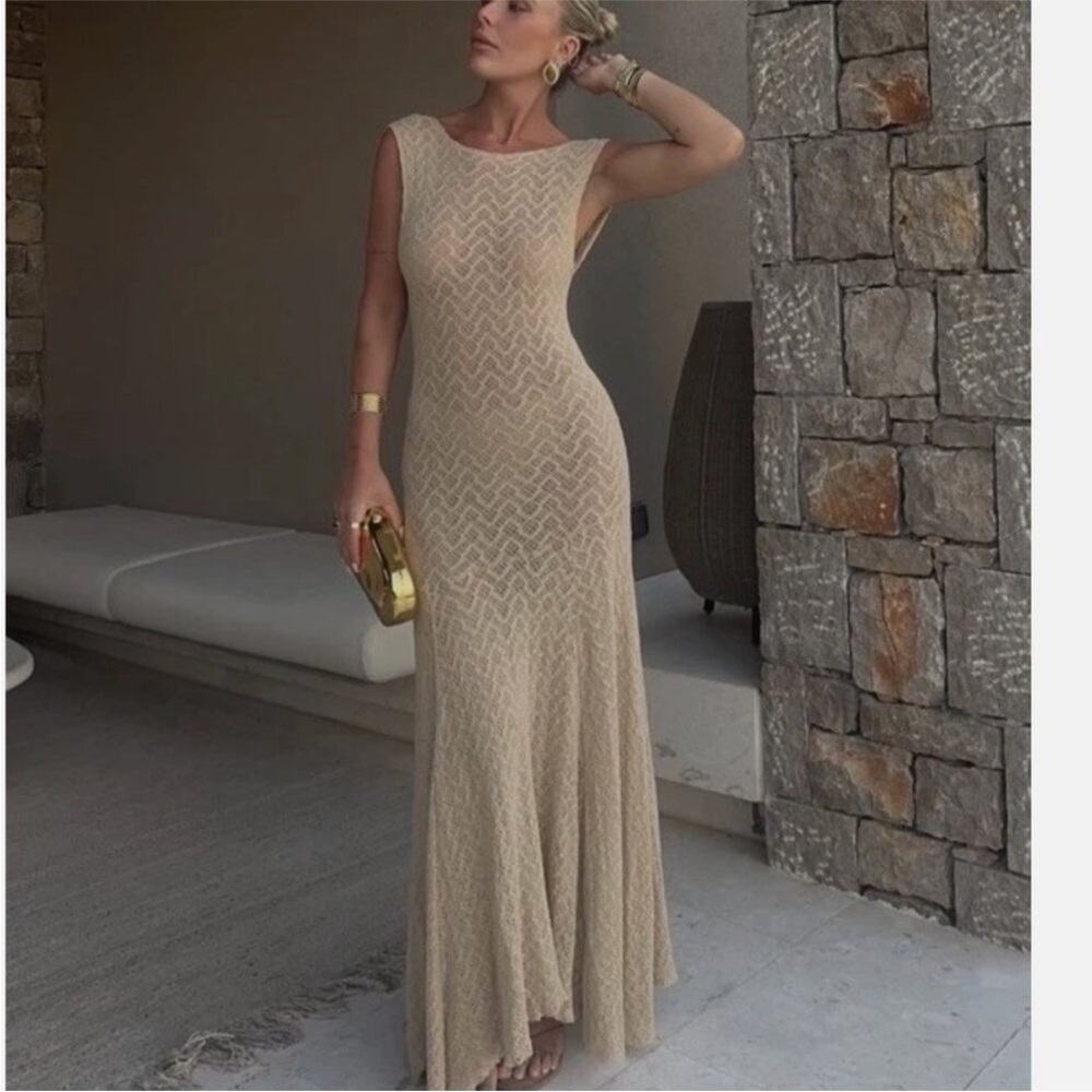 Zara Elegant Beige Maxi Dress